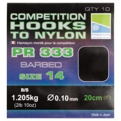 Preston Barbed PR333 Competition Hooks to Nylon Terminal Tackle