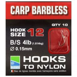 Preston Carp Barbless Hooks To Nylon Terminal Tackle